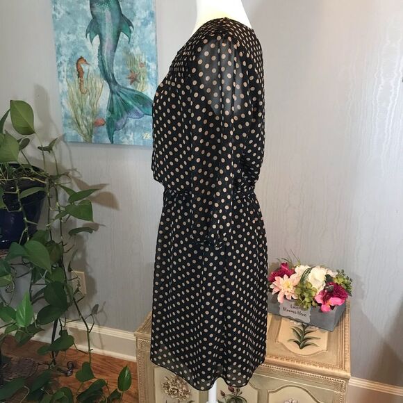 Enfocus Petite Polka Dot Sheer Sleeve Lined Dress Black Sz 8P - Picture 4 of 10
